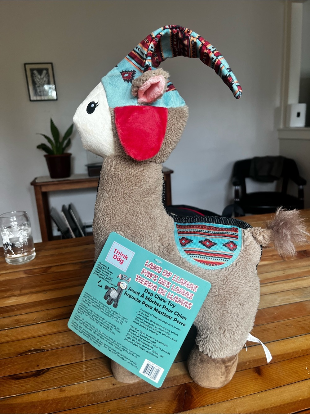 **NWT Think Dog Land of Llamas Plush Dog Toy Squeaker & Spiky Ball Inside